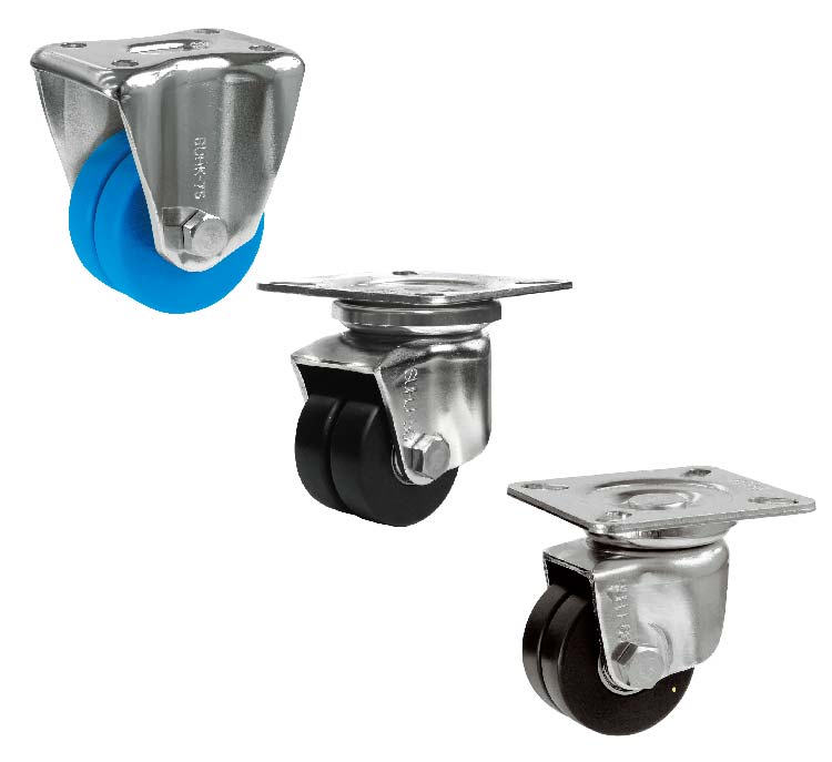 Bánh xe đẩy loại bánh kép bằng thép không gỉ dùng cho tải trọng nặng sàn thấp