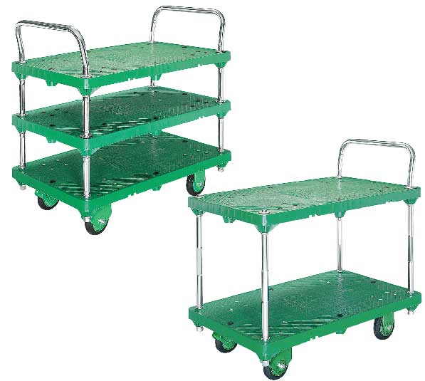 2段・3段運搬台車（プラスチック低ノイズ製）Xe đẩy hàng : 2 tầng, 3 tầng（Loại bằng nhựa – Loại ít ồn）
